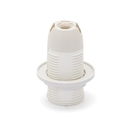 E14-Lampenfassung aus Thermoplast. Vollgewinde, mit Ringmutter. Weiß von Velamp