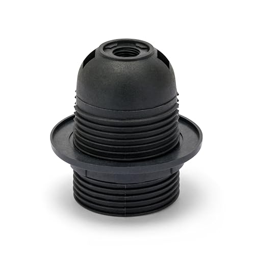E27-Lampenfassung aus Thermoplast. Teilgewinde, mit Ringmutter. Schwarz von Velamp