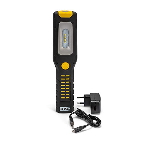 Stak Arbeitsleuchte mit LED-Taschenlampe COB 3 + 1 W, wiederaufladbar, Lithium-Akku 2200 mAh, Haken und Magnete, beweglich, Schwarz von Velamp