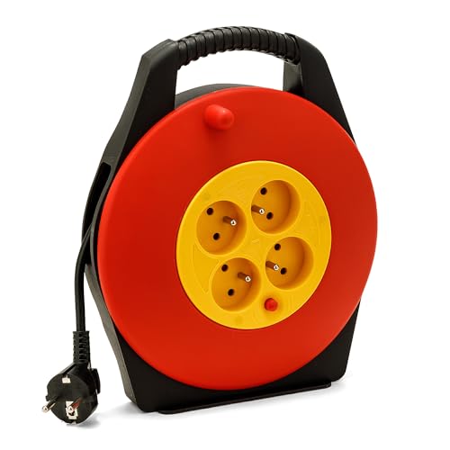 Velamp DOMREEL-10 Kabeltrommel HO5VV-F 4 Steckdosen 3G1.0 10 m + Schutzschalter – mit Griff von Velamp