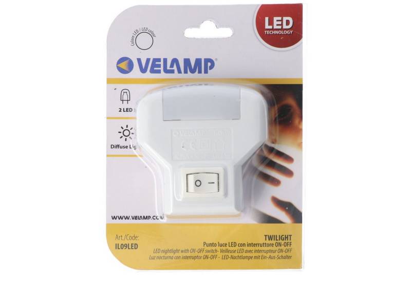 Velamp LED Nachtlicht Velamp TWILIGHT, LED-Nachtlicht mit ON/OFF-Schalter, vertikale Buchse von Velamp