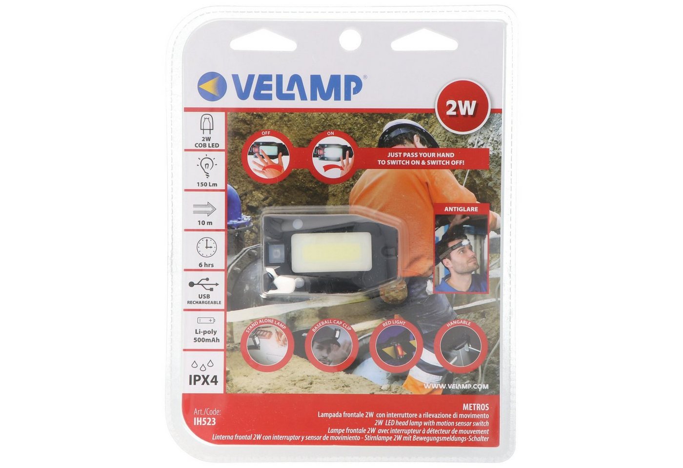 Velamp LED Stirnlampe Velamp Metros LED Stirnlampe IH523, akkubetriebener Mulitfunktionssch von Velamp