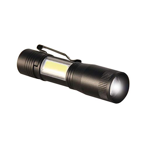Velamp Thor LED-Inspektionslampe 1 W mit seitlichem Clip, 80 Lumen und COB-Laterne für Auto, Angeln, Notfall aus Aluminium, taktisch, zoombar, schwarz von Velamp
