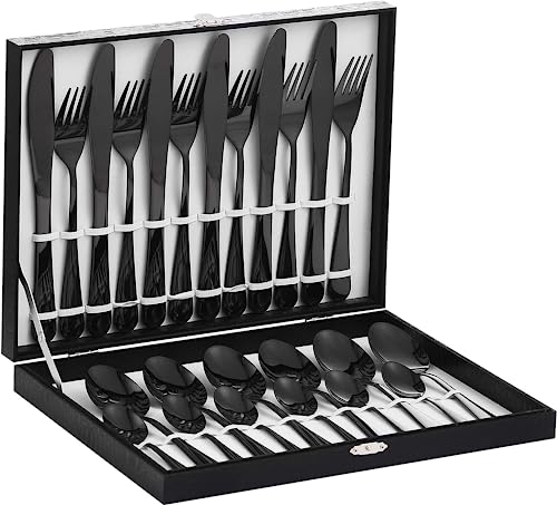 Velaze Besteck Set Schwarz, Besteck Set 12 Personen, 18/10 Edelstahl Besteckset 48-teilig, Bestecksets mit Messer, Löffel und Gabel, Spiegelpoliert, Schwarzes Besteck mit Geschenkbox von Velaze