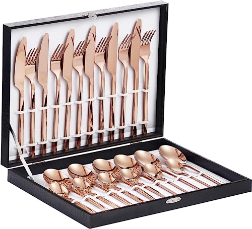 Velaze Besteck Rosegold, Besteck Set 6 Personen, 24-teiliges Besteck aus Hochwertigem Edelstahl, Spiegelpoliert, Spülmaschinenfest, Besteck mit Geschenkbox für Geburtstag, Party, Weihnachten von Velaze