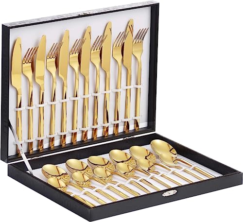 Velaze Besteck, 48-teilige Besteck Set, aus Edelstahl Hochwertige Spiegelpolierte Besteck-Sets, Mehrzweckgebrauch für Haus, Küche, Restaurant Besteck Sets mit Geschenkbox für 12 Personen (Gold) von Velaze