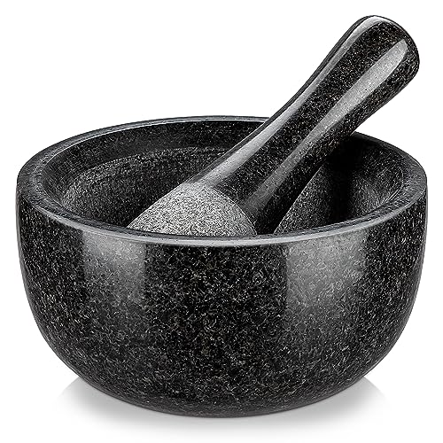 Velaze Mörser mit Stößel Granit 580ML, Ø 16 cm Steinmörser für Gewürze und Kräuter, Gewürzmörser Groß, Naturstein, Gesund und Langlebig, Leicht zu Reinigen, Mortar and Pestle, Poliert von Velaze