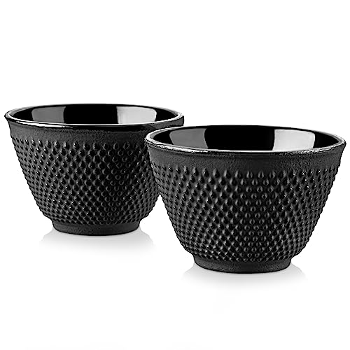 Velaze Teetasse aus Gusseisen, Asiatische Teebecher 2er Set, Japanisch Tee Tasse Set, Innen emailliert, Traditionelles Design, Tasse für Teetrinken, Schwarz, Ø 8cm 120ml x 2 Stück von Velaze