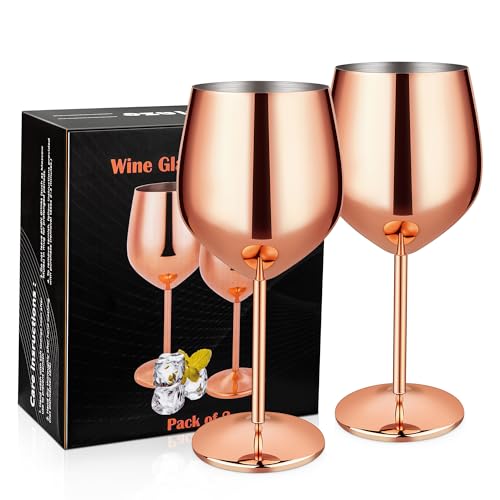 Velaze Weinglas aus Edelstahl, 2er Rotweinbecher, Bruchsicherer Sektkelch, Kelch für Weißwein, Champagner und Cocktails, Kupfer, Anti-Fall, BPA-frei, für Party, Bar und andere Gelegenheiten, 600mL von Velaze