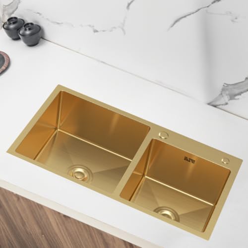 Spüle Gold Edelstahl Küchenspüle mit Doppelbecken 78X43 cm Spülbecken Spüle Edelstahlspüle Küche Becken von VELAZO. von VELAZO.
