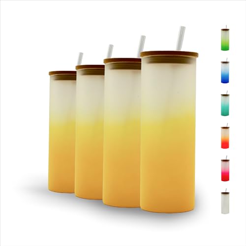 Velesas® 1, 4, 7 Stück 500ml Gläser mit Trinkhalm | Cocktailgläser Set | Longdrink Cocktail | Gin Tonic Wasser | Longdrinkgläser | Trinkglas Wasserglas | Glas Smoothie | Dessert (Gelb, 4 Stück) von Velesas