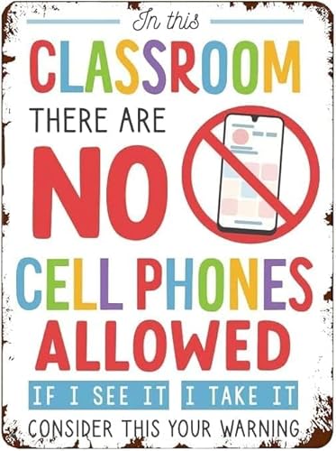 Metall-Blechschild mit Aufschrift "No Cellphones Allowed", für Klassenzimmer, Klassenzimmer-Poster, keine Telefonzone, Metall-Blechschild, 15,2 x 20,3 cm von VelfDuel