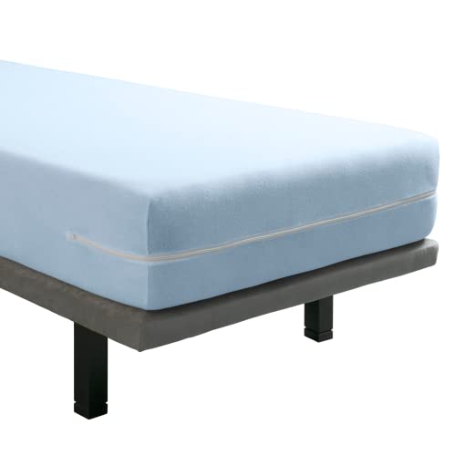 Velfont – Elastischer Matratzenbezug mit Reißverschluss, Frottee Baumwolle Matratzenauflage | Matratzenschonbezug - 90 x 190/200 cm - Hellblaue- Matratzenhöhe 30cm - verfügbar in verschiedenen Größen von Velfont