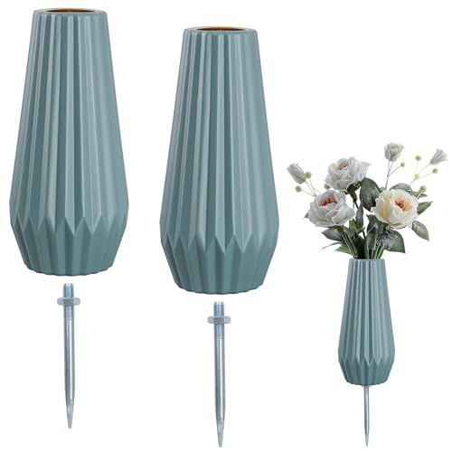 2 Stück Grabvasen mit Metallspieß, 20cm Friedhofsvasen, Kunststoff Blumenvase für Grabdekoration von Velibobo