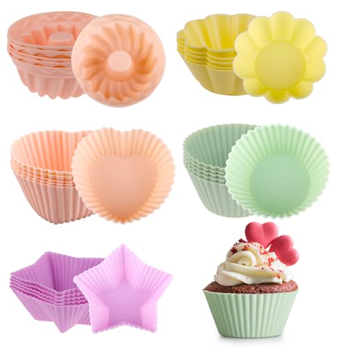 Velicber 50 Stück Silikon Muffinförmchen Mini Gugelhupfform Wiederverwendbare Muffin Silikonform Cupcake Förmchen BPA-frei Muffinform für Kuchen Dessert Pudding Schokolade von Velicber