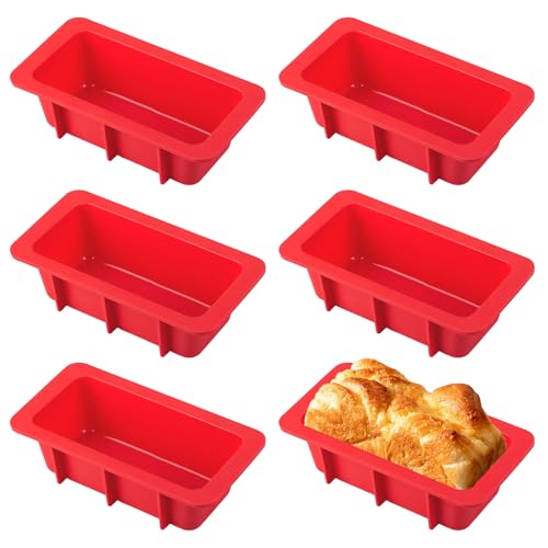 Velicber 6 Stück Silikon Backformen Rot Silikon Brotbackform Klein Mini Rechteckig Silikonbackform Premium Silikon Kastenform, Selbstgebackenes für Brot, Kuchen, Hackbraten, Brownies von Velicber