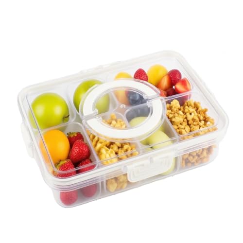 Velicber Snackbox mit 8 Fächern, Snackschale mit Deckel und Griff, Snackteller, Snackboxen, Tragbar Snackdose Organizer, für Candy Veggie Keks Nüsse Obst, Ideal für Picknick, Party -Transparent von Velicber