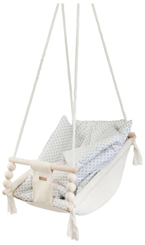 Babyschaukel Kleinkindschaukel Babyliegeschaukel Stoffschaukel Babywippe Wiege (Muster: cremefarben, graufarben Quadrate) von Velinda