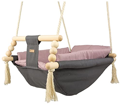 Babyschaukel Kleinkindschaukel Babyliegeschaukel Stoffschaukel Babywippe Wiege (Muster: grau, rosa) von Velinda