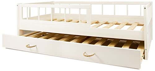 Velinda Kinderbett Ausziehbett Einzelbett Kojenbett m. Rausfallschutz & Gästebett 160x80 (Farbe: weiß) von Velinda