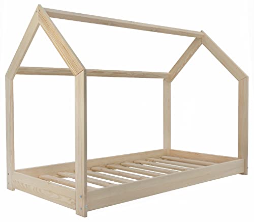 Velinda Kinderbett Hausbett Spielbett Abenteuerbett Einzelbett unbehandeltes Holz 160x80 von Velinda