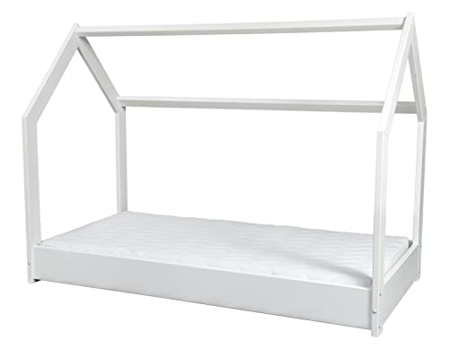 Velinda Kinderbett mit Matratze ECO Hausbett Einzelbett skandinavisches 160x80cm (Farbe: weiß) von Velinda