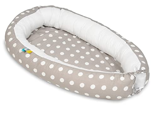 Velinda Kuschelnest Babynest Babynestchen Nestchen Reisebett Kuschelbett 100% Baumwolle (Muster: getupftes Grau) von Velinda