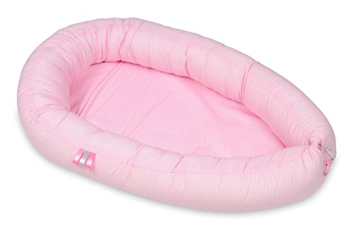 Velinda Kuschelnest Babynest Babynestchen Nestchen Reisebett Kuschelbett 100% Baumwolle (Muster: rosa Karos) von Velinda