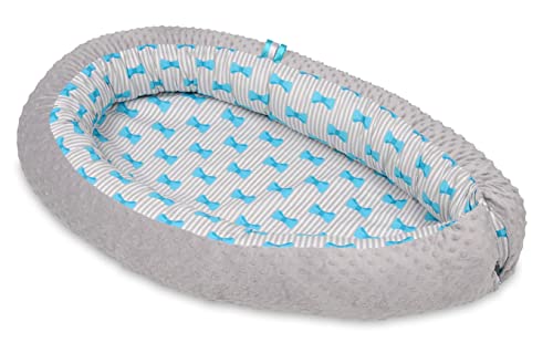 Velinda Kuschelnest Babynest Babynestchen Nestchen Reisebett Wickelauflage Kuschelbett (Muster: Schleifchen - grau) von Velinda