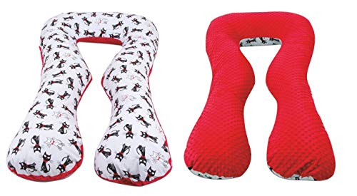 Velinda Schwangerschaftskissen Lagerungskissen Relaxkissen Seitenschläferkissen U-Kissen (Muster: Katzen V. 1 - rot) von Velinda