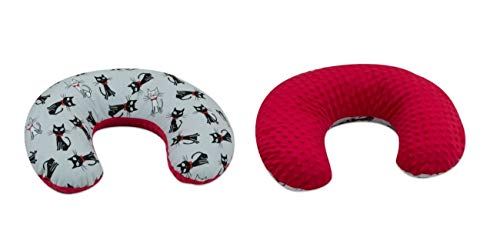 Velinda Stillkissen Lagerungskissen Babykissen Schlafhilfe Minky-Dots Klein-C-Kissen (Muster: Katzen V. 1 - rot) von Velinda
