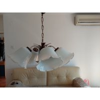 Vintage Hängelampe Mit 5 Milchglasblumenschirmen/ 70Er Deckenlampe Aus Jugoslawien von Veljan