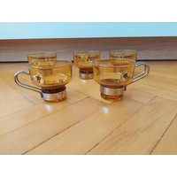 Vintage Kaffee/Tee Set Von 5 Hochwertige Glas-Handgravierte Tassen-70Er Jahre Jugoslawien von Veljan