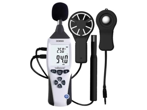 Velleman Multifunktionales Umweltmessgerät, 5-in-1, Temperatur, Luftfeuchtigkeit, Licht, Ton, Wind, Data-Hold, automatische Abschaltung von Velleman
