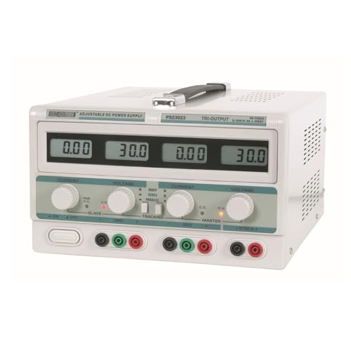 Velleman Labornetzgerät, einstellbar, 2 x 0-30 VDC/0-3 A, + 5 VDC fest/3 A, Strombegrenzung, kurzschlussfest, 4 LCD-Anzeigen, Grau von Velleman