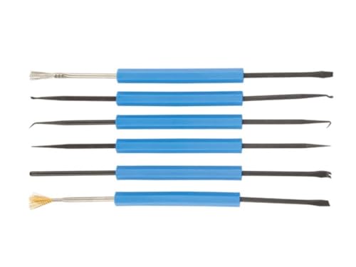 Velleman Löt Reinigungsset 6 teilig, komplettes Set mit Messer, Bürsten, Schaber, Haken, Gabeln und Spitzen, Lötzinnreste entfernen, Lötverbindungen reinigen und Wartung der Lötstation von Velleman