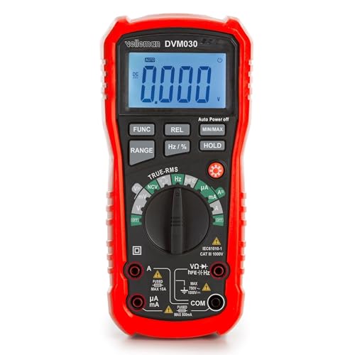 Velleman digital handmultimeter dmm voltmeter messgerät messer anzeige display bereichswahl spannung strom ac dc widerstand prüfspitze messleitung kabel data hold polarität min max relativ wert von Velleman