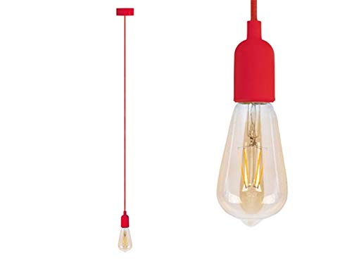 Universal Schnurpendel Hängelampe Textil rot mit E27 Filament LED, Kabel 140cm von Vellight