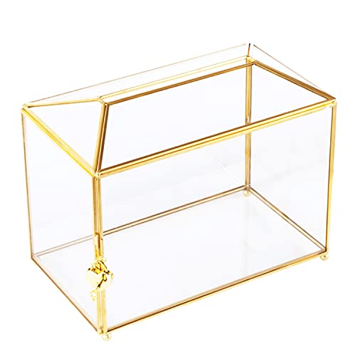 Vellon Transparente Hochzeits-Geschenkkarten-Box mit Schloss, verbesserte Sicherheits-Goldglas-Box für Ballon/Spende/Tombola/Empfang, goldene Glasbox von Vellon