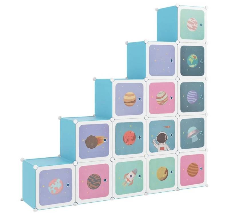 Vellora Aufbewahrungsbox Kinderschrank Modular mit 15 Würfeln Blau PP (15 St., Viel Stauraum), Leicht zu reinigen von Vellora