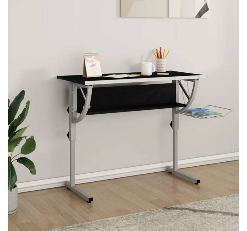 Vellora Kinderschreibtisch Basteltisch Weiß & Grau 110x53x(58-87) cm Holzwerkstoff & Stahl (Multifunktional), Anpassbares Design von Vellora
