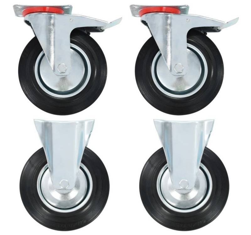 Vellora Umlenkrolle Rollen 4 Stk. 200 mm 360° drehbar, (4 St., Gummi und Eisen mit Zinkbeschichtung), Maximale Belastbarkeit: 180 kg (je Rolle) von Vellora