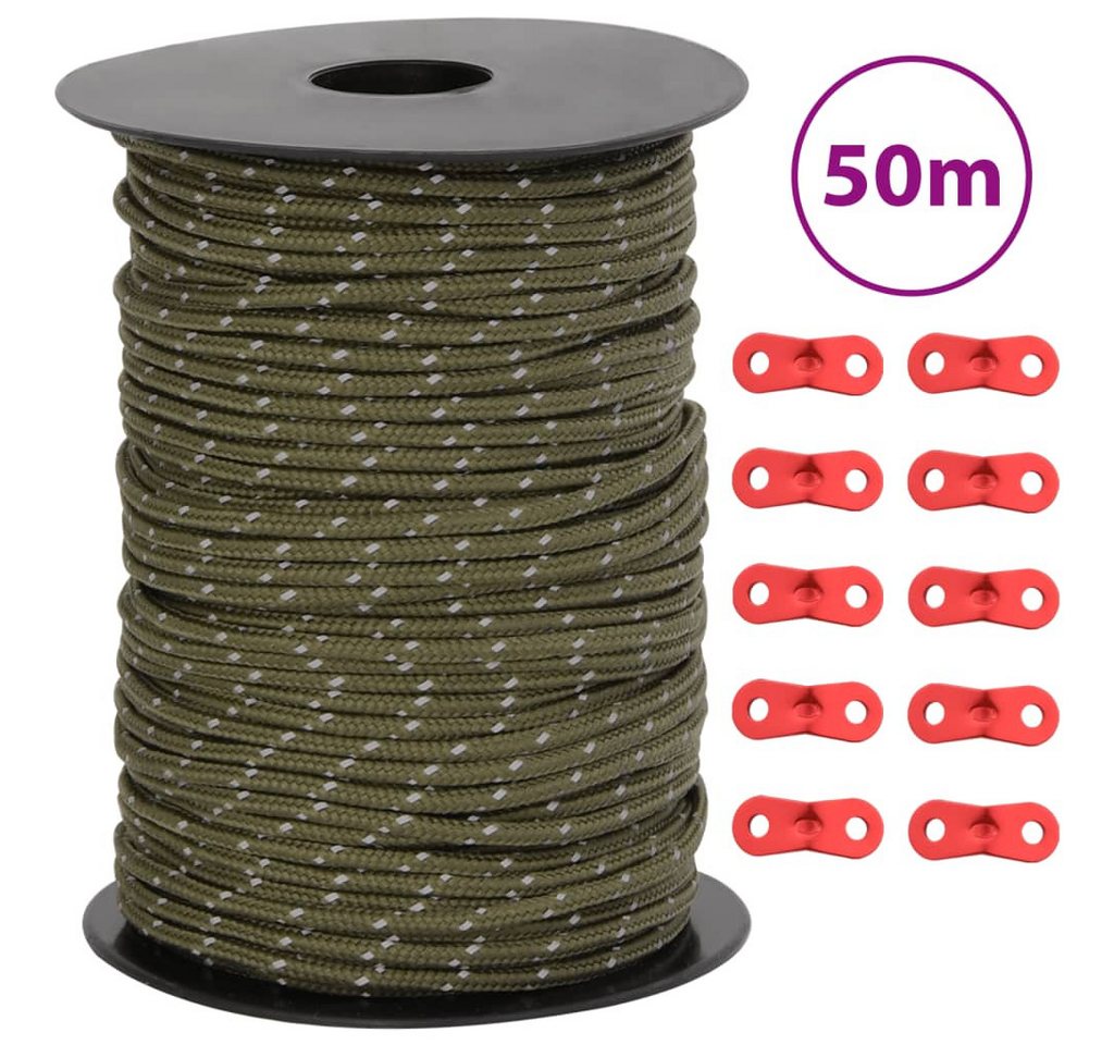 Vellora Zeltleine Reflektierend mit Seilspannern 50 m 4 mm Seil (1-tlg., 10 x Seilspanner), Tragfähigkeit: 140 kg von Vellora
