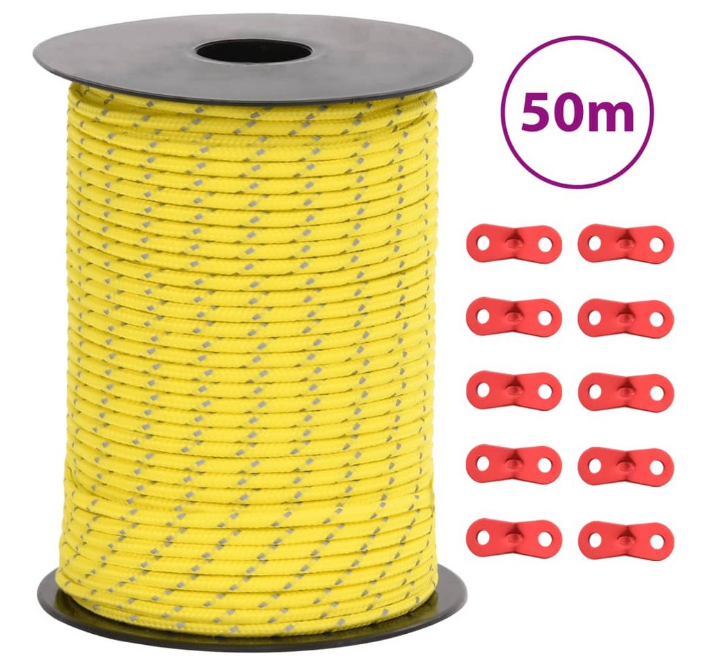 Vellora Zeltleine Reflektierend mit Seilspannern 50 m 4 mm Seil (1-tlg., 10 x Seilspanner), Tragfähigkeit: 140 kg von Vellora
