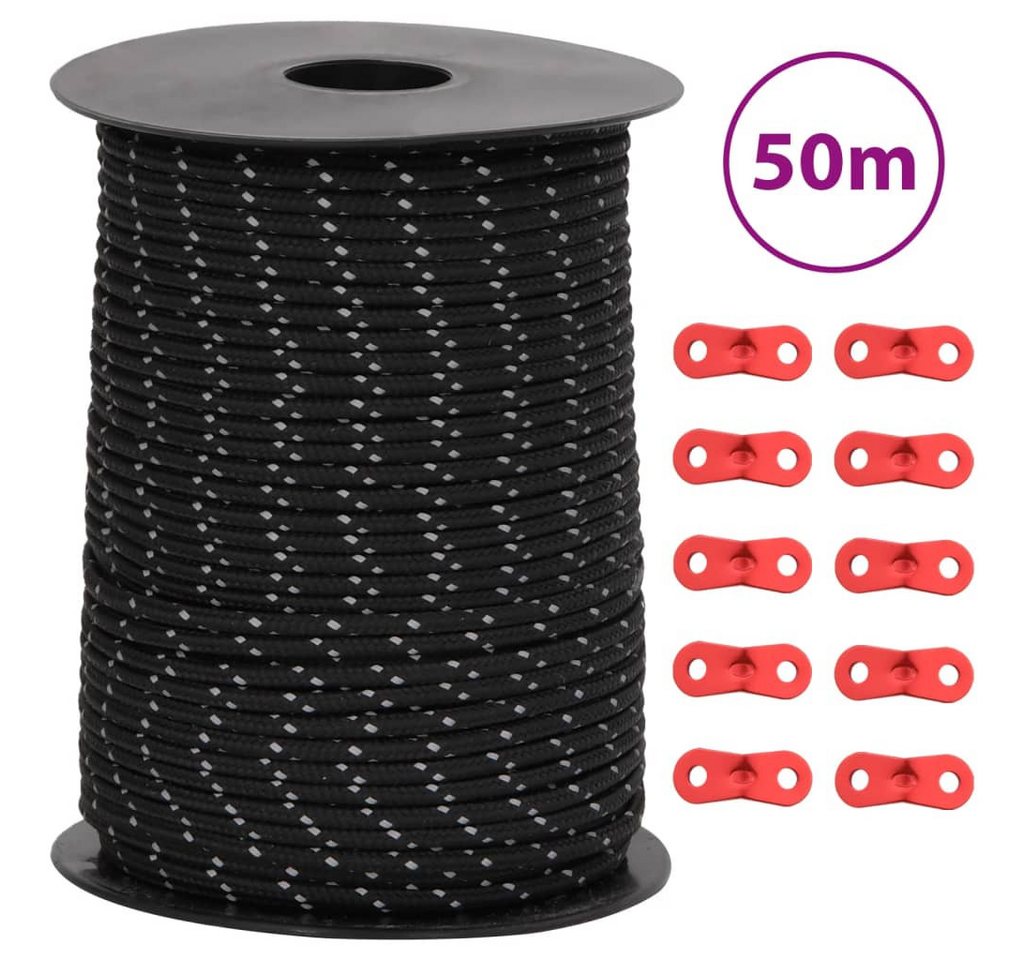 Vellora Zeltleine Reflektierend mit Seilspannern 50 m 4 mm Seil (1-tlg., 10 x Seilspanner), Tragfähigkeit: 140 kg von Vellora