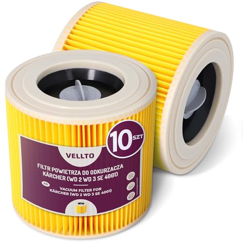 10x Vellto Luftfilter Für Staubsauger Kompatibel Mit Kärcher WD3 WD2 SE 4001 MV2 MV3 NT27 A2004 Patronenfilter Verstärkt Leistungsstark Rund Papier Saugen Ersatzfilter Staub Pollen Allergene von Vellto