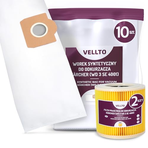 10x Vellto Staubsaugerbeutel Kompatibel mit Kärcher 6.959-130 WD3 MV3 SE 4001 SE4002 V-17 V12 A 2150 2201 2201 F A 2204 Ersatzbeutel Staubbeutel Beutel mit 2x Filter Ersatzfilter Patronenfilter 10x Vellto Staubsaugerbeutel Kompatibel mit Kärcher 6.959-130 WD3 MV3 SE 4001 SE4002 V-17 V12 A 2150 2201 2201 F A 2204 Ersatzbeutel Staubbeutel Beutel mit 2x Filter Ersatzfilter Patronenfilter von Vellto