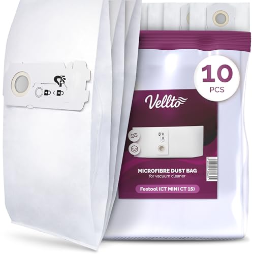 10x Velto Staubsaugerbeutel Kompatibel mit Festool CT MINI/CT MIDI/CT 15 CTC SC-FIS-CT 204308 498411 456772 498410 Ersatzbeutel Staubbeutel Filtertüten Filtersack Große Kapazität von Vellto