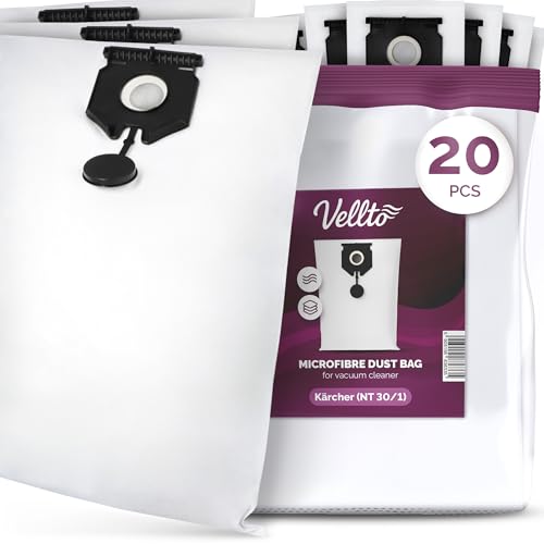 20x Vellto Staubsaugerbeutel Ersatz Filtertüten Beutel Kompatibel mit Karcher: 2.889-154.0 NT 30/1 Tact Te L NT 30/1 Tact Te M NT 30/1 Tact L NT 30/1 Ap Te L NT 30/1 Ap L Vliesfilterbeutel von Vellto