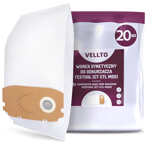 20x Vellto Staubsaugerbeutel Kompatibel mit Festool CT MINI CTL MINI MIDI FIS FIS-CT FIS-CTL Mini Ersatzbeutel 498411 456772 Staubbeutel Filtertüten Vlies Filtersack von Vellto